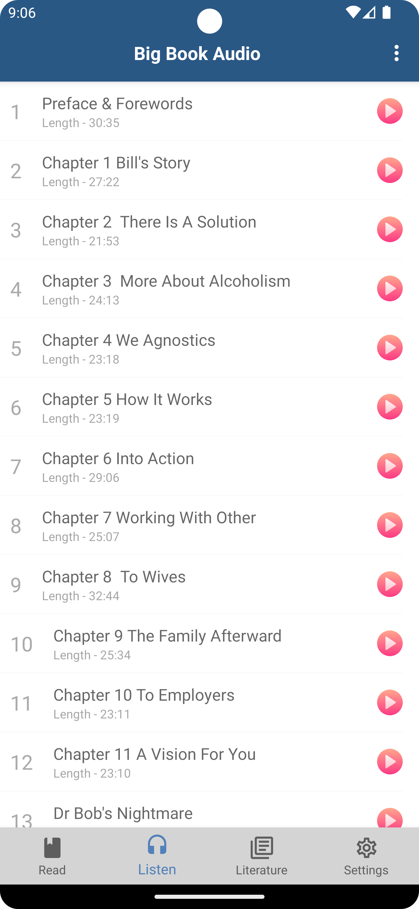 Big Book audio chapter list